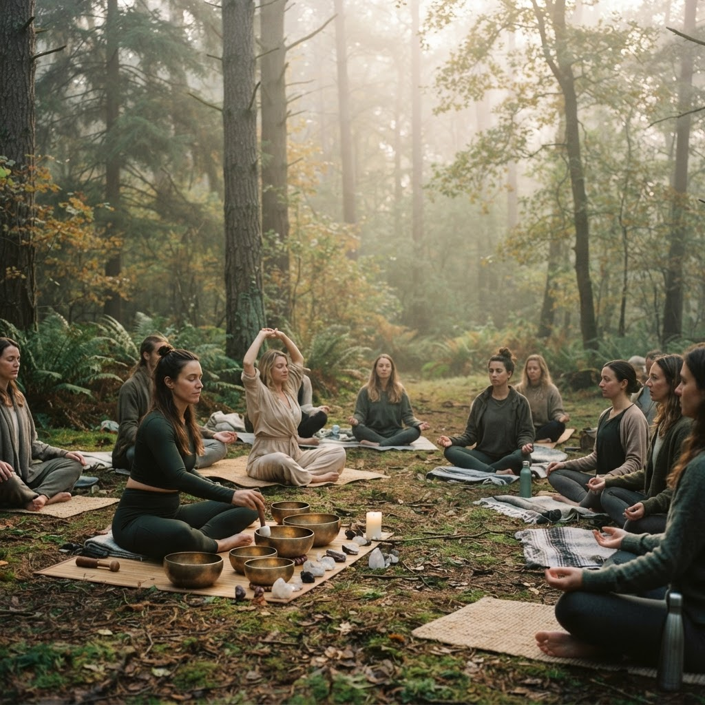 Йога та sound healing у ранковому лісі